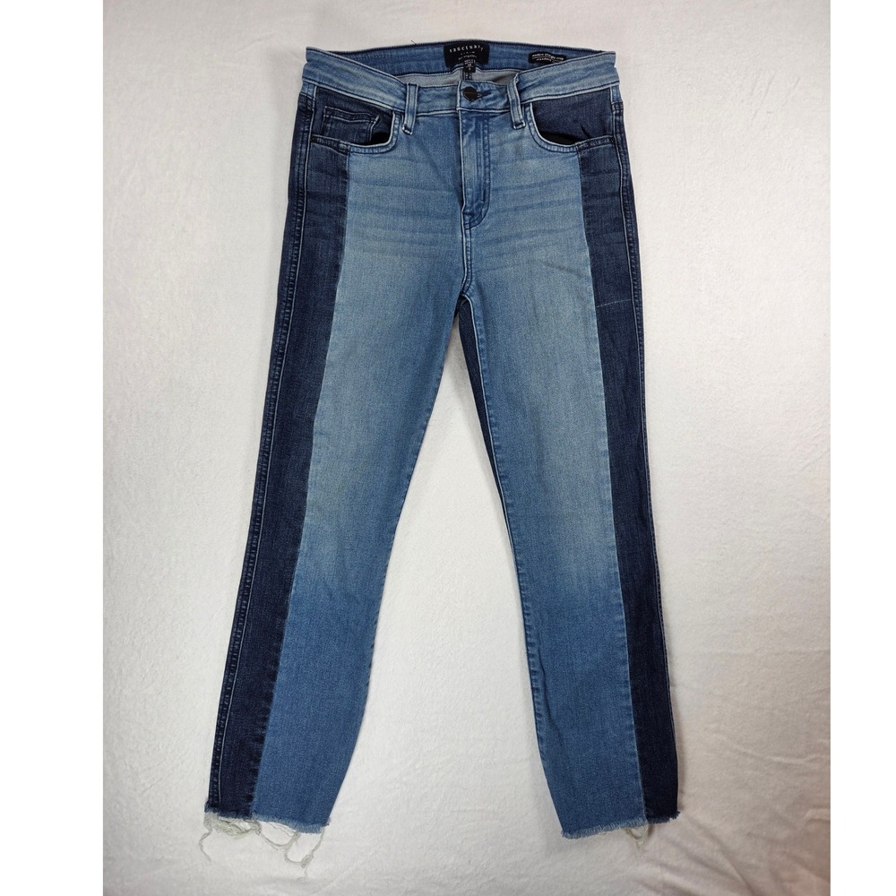 Sanctuary Denim Jean Pant Women 28 size 6 Straight Leg Crop two tone blue chic